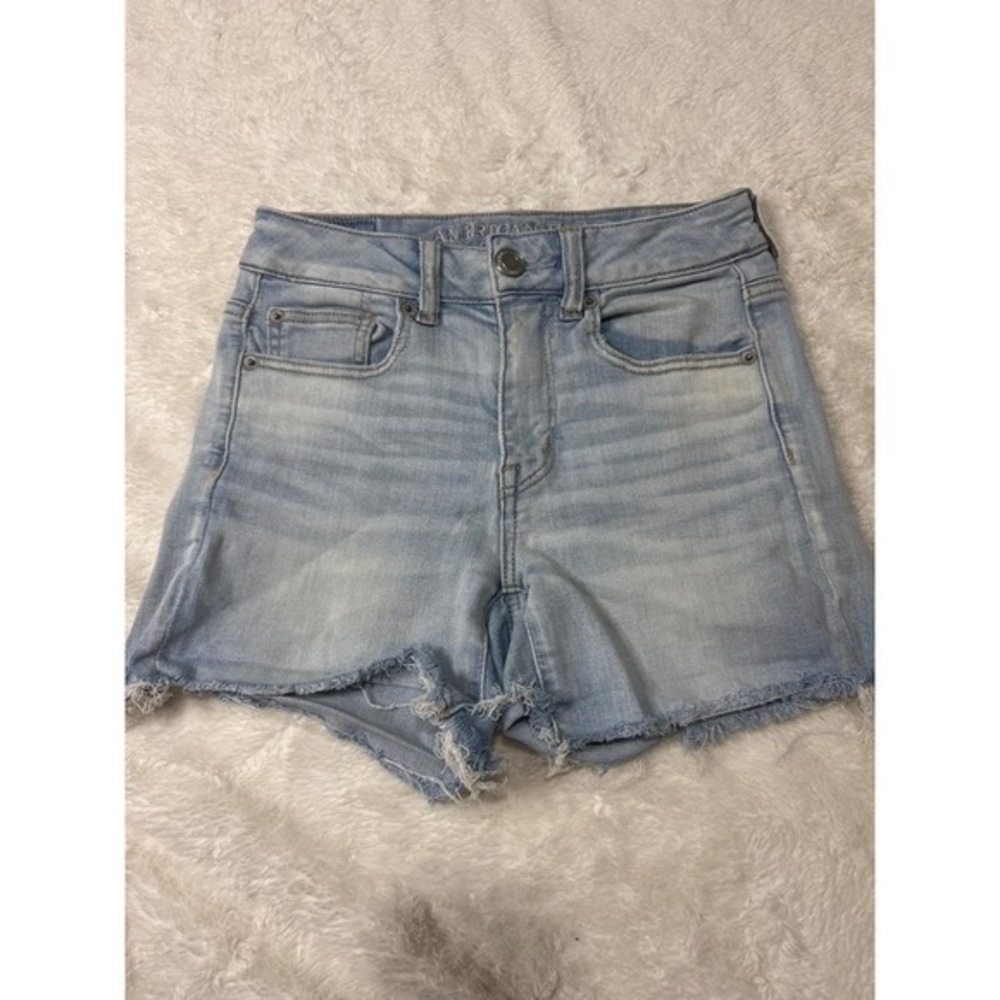 American Eagle Denim Shorts Womens 2 Light‎ Wash Excellent Raw Hem High Waisted